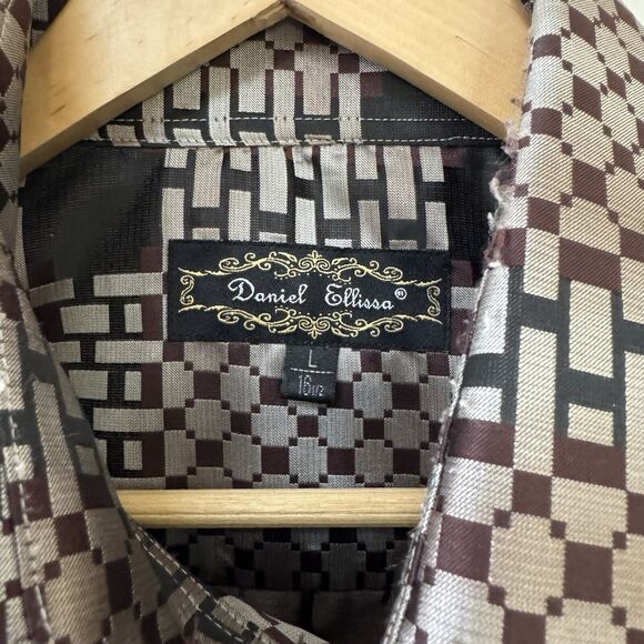 Daniel Ellissa Brown Brush Sliver Polyester Shirt size L 16.5 Vintage - Picture 9 of 9
